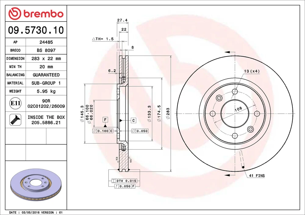 Brzdový kotouč BREMBO 09.5730.10
