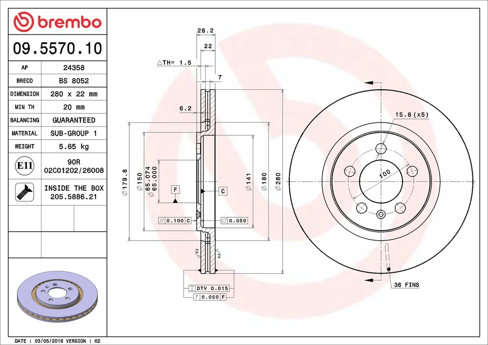 Brzdový kotouč BREMBO 09.5570.10