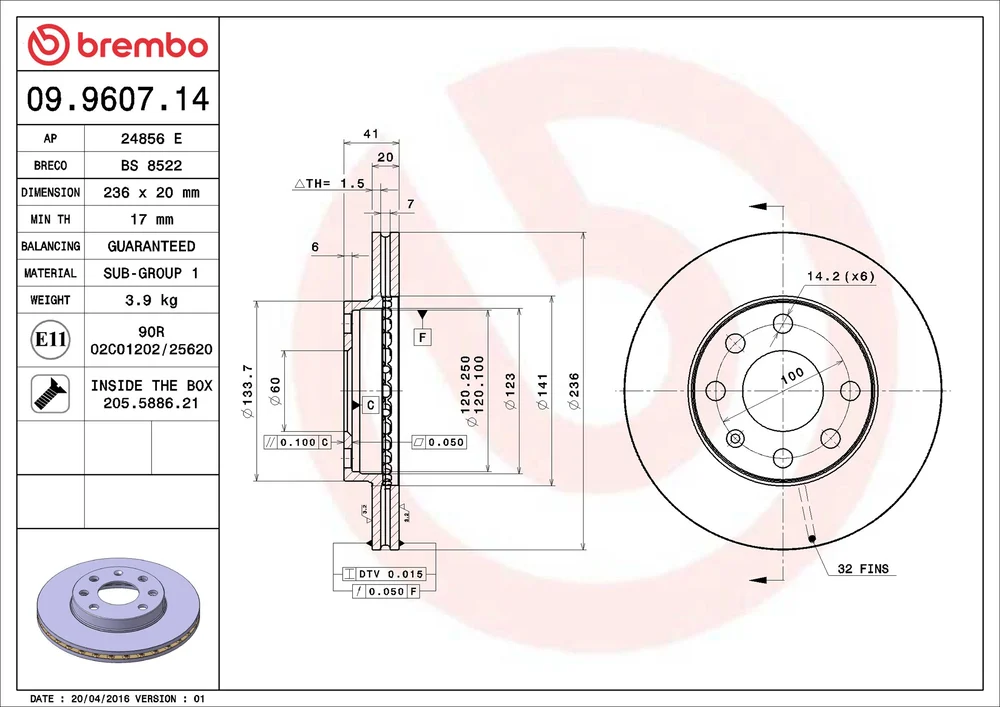 Brzdový kotouč BREMBO 09.9607.14