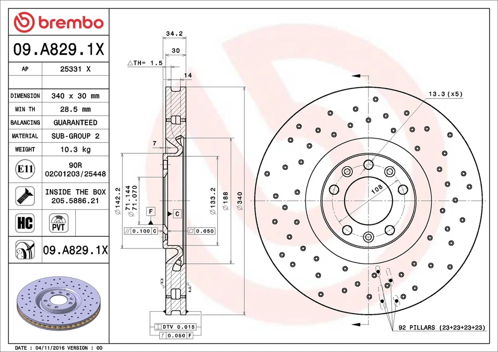 Brzdový kotouč BREMBO 09.A829.1X