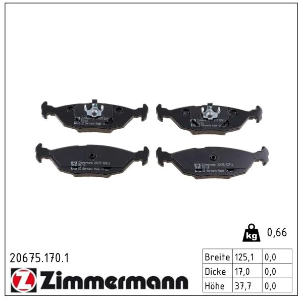 Sada brzdových destiček, kotoučová brzda ZIMMERMANN 20675.170.1