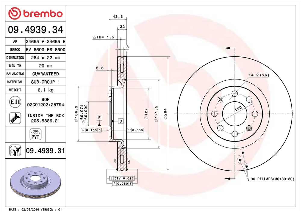 Brzdový kotouč BREMBO 09.4939.31