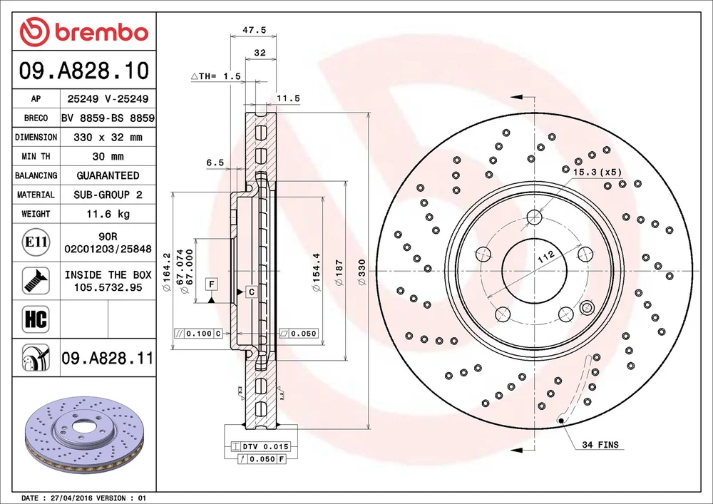 Brzdový kotouč BREMBO 09.A828.11