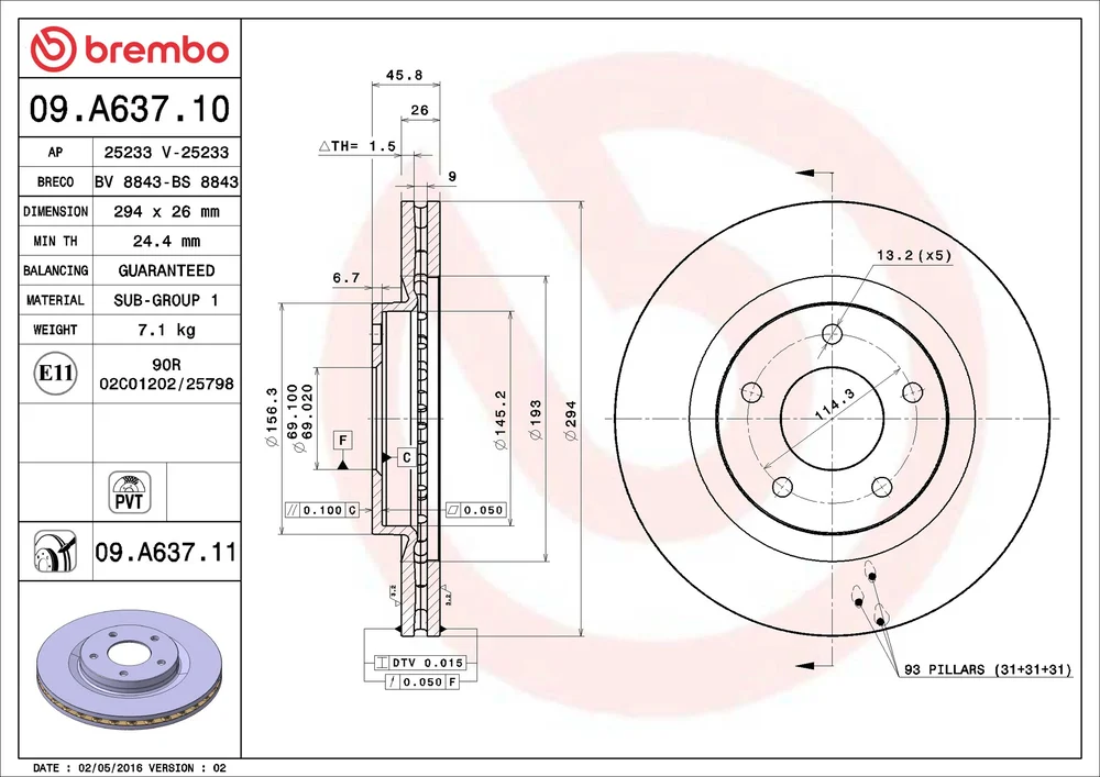Brzdový kotouč BREMBO 09.A637.10