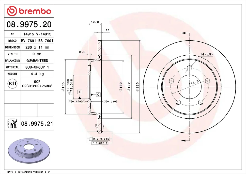 Brzdový kotouč BREMBO 08.9975.21
