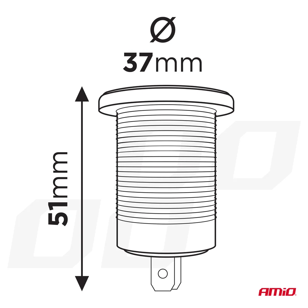 Vodotěsná zásuvka do zapalovače auta s ČERVENÝM LED podsvícením 12/24V AMiO-04219 - Obrázek 4