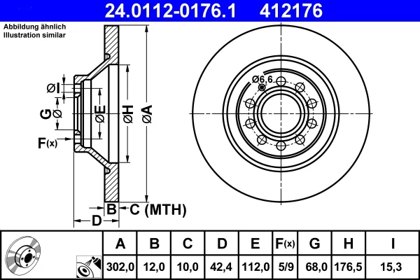 Brzdový kotouč ATE 24.0112-0176.1 – OE 4F0615601G