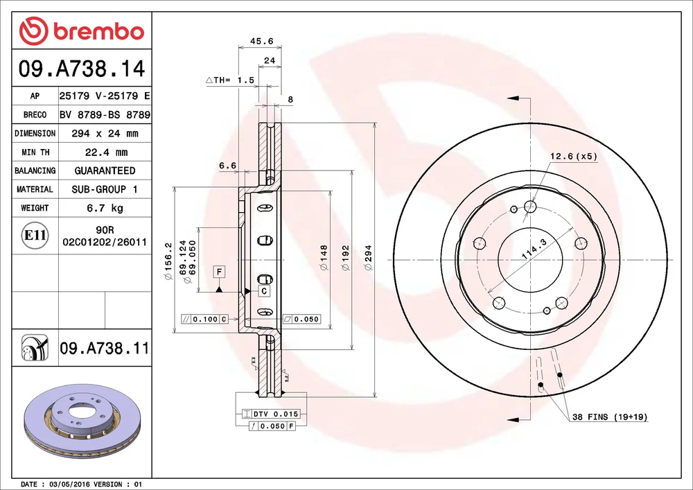 Brzdový kotouč BREMBO 09.A738.11