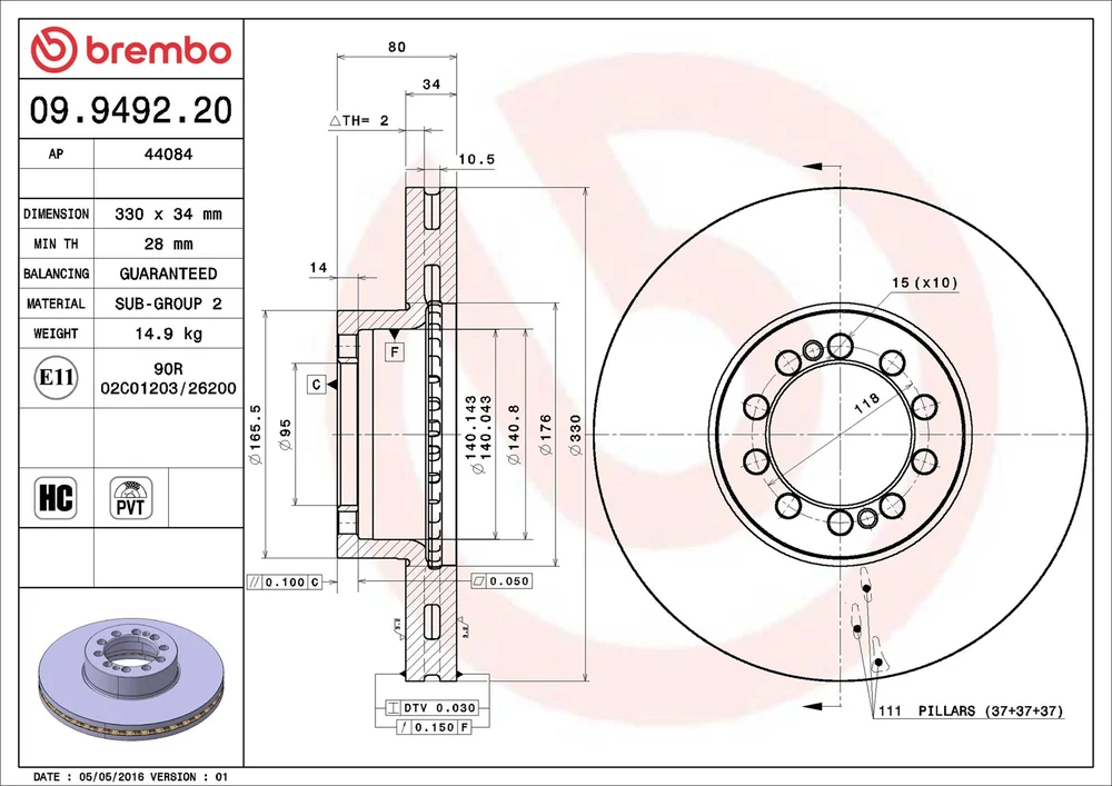 Brzdový kotouč BREMBO 09.9492.20