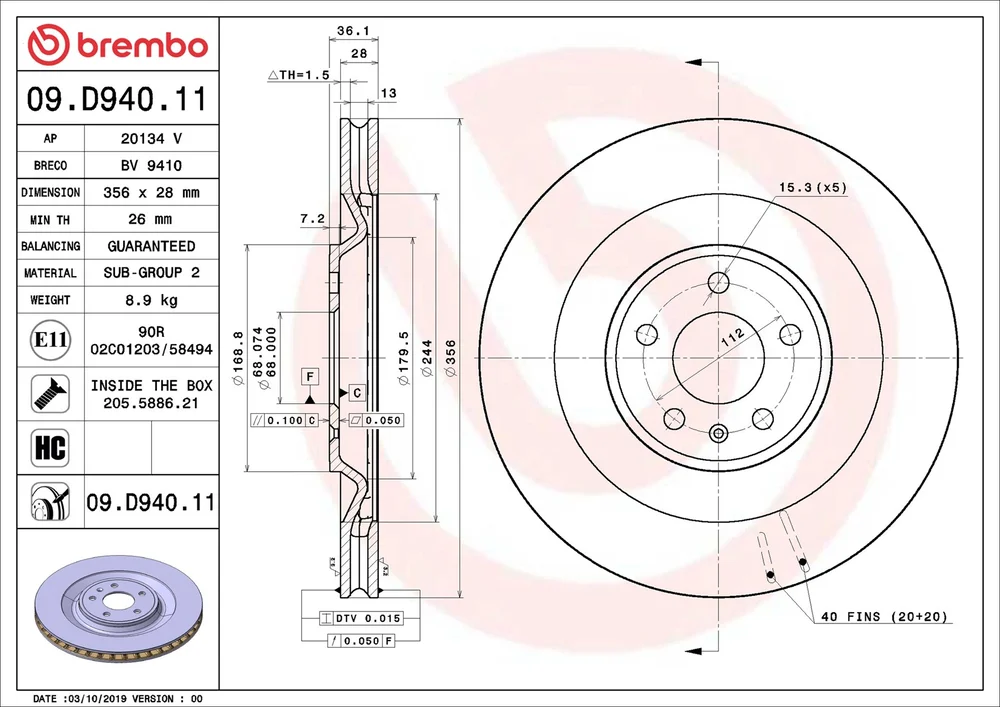Brzdový kotouč BREMBO 09.D940.11