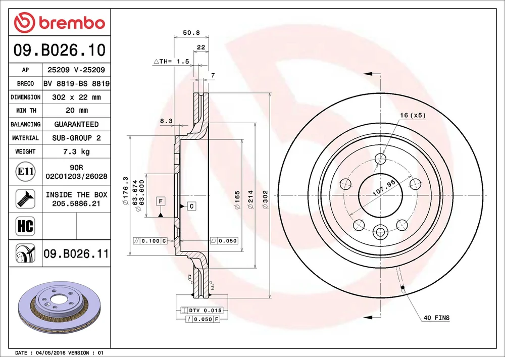 Brzdový kotouč BREMBO 09.B026.11