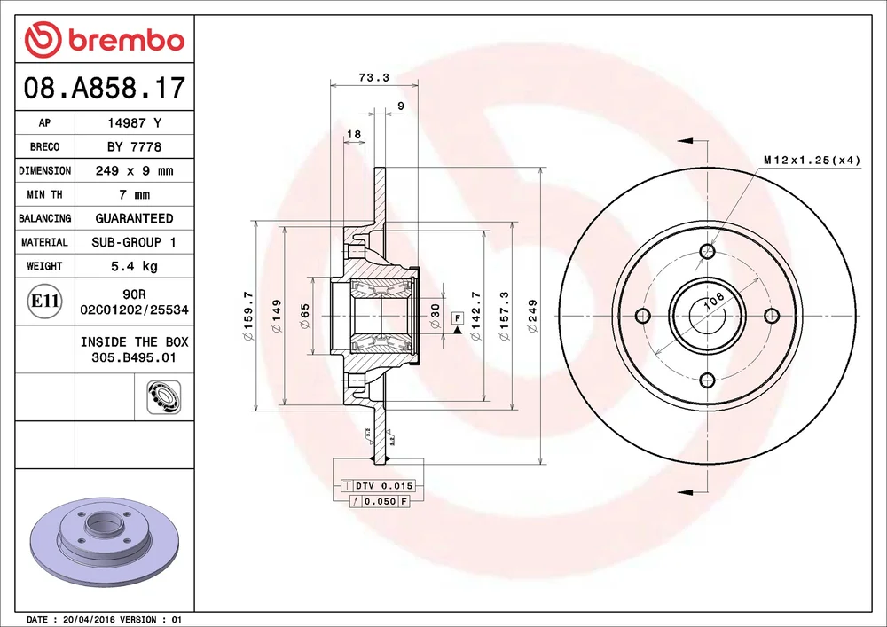 Brzdový kotouč BREMBO 08.A858.17