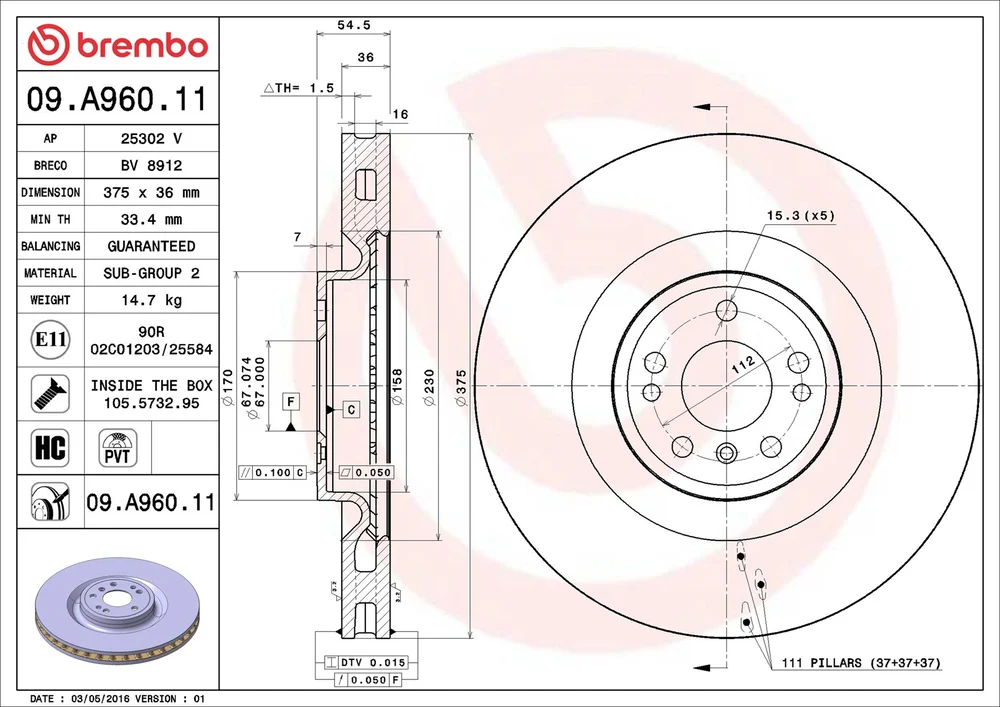 Brzdový kotouč BREMBO 09.A960.11