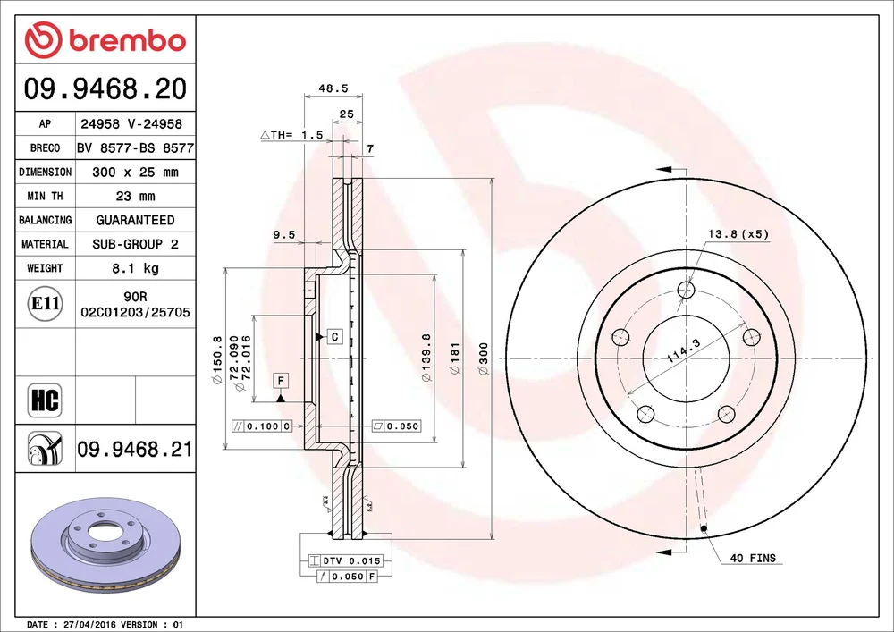 Brzdový kotouč BREMBO 09.9468.20