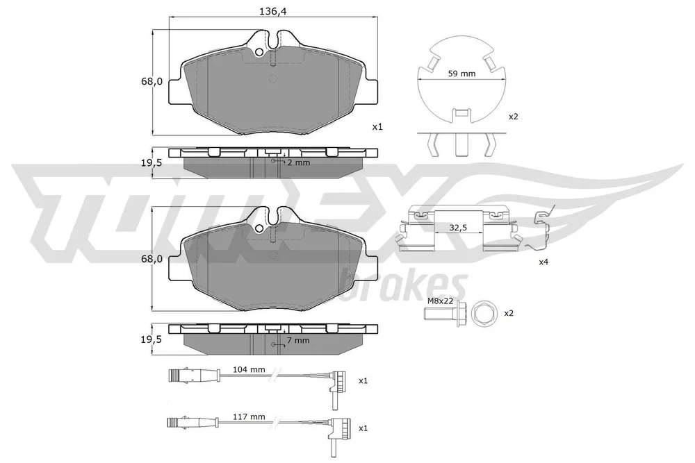 Sada brzdových destiček, kotoučová brzda Tomex Brakes TX14-29