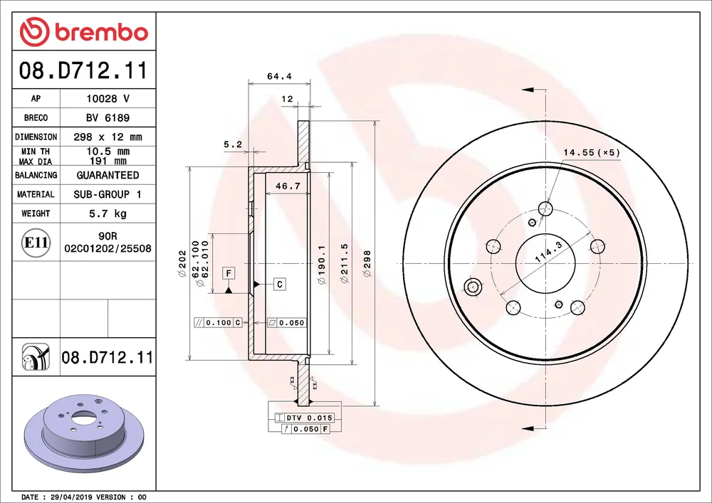 Brzdový kotouč BREMBO 08.D712.11 – OE 4243158020