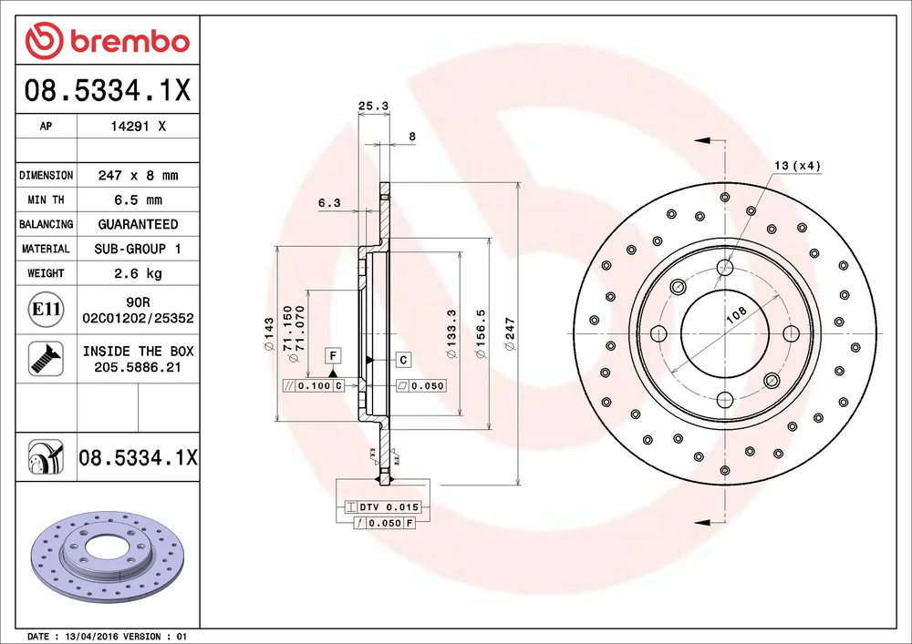 Brzdový kotouč BREMBO 08.5334.1X