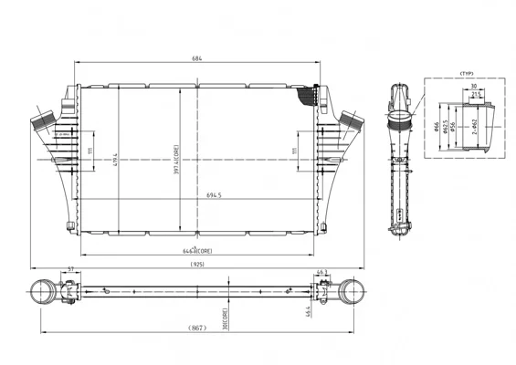 CHLADIČ VZDUCHU SAAB 9-3 1.9TID 08- HART 642956 – OE 12773072