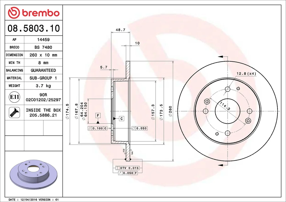 Brzdový kotouč BREMBO 08.5803.10