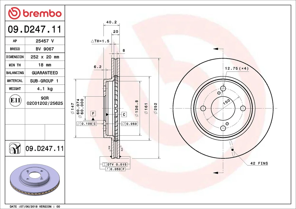 Brzdový kotouč BREMBO 09.D247.11