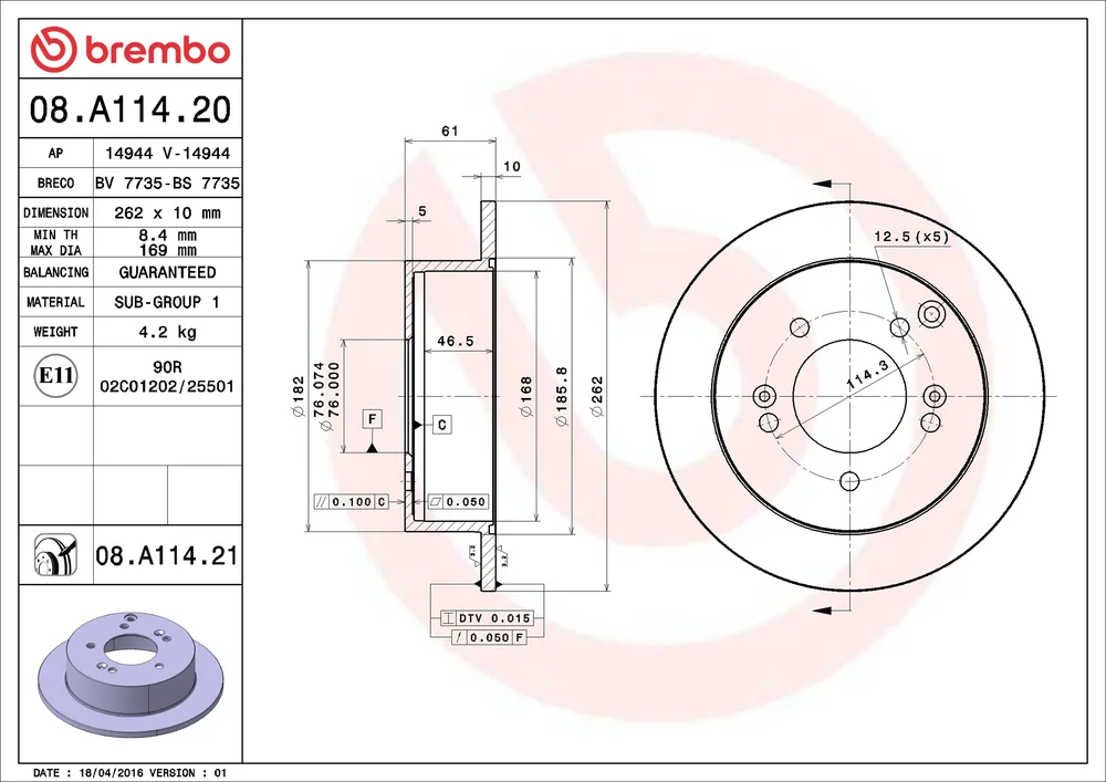 Brzdový kotouč BREMBO 08.A114.21