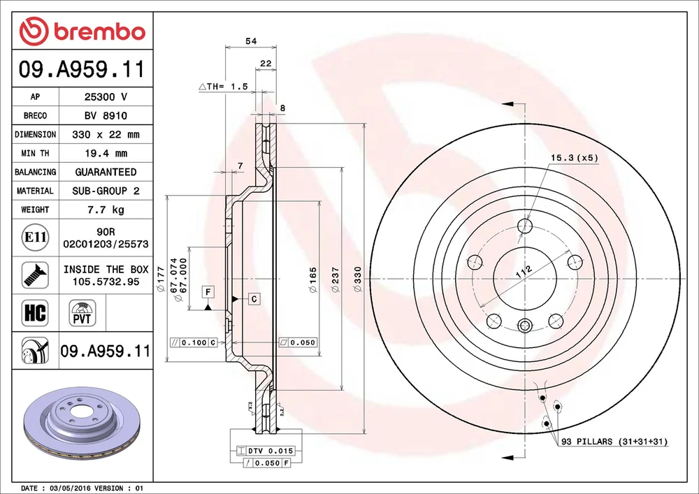 Brzdový kotouč BREMBO 09.A959.11