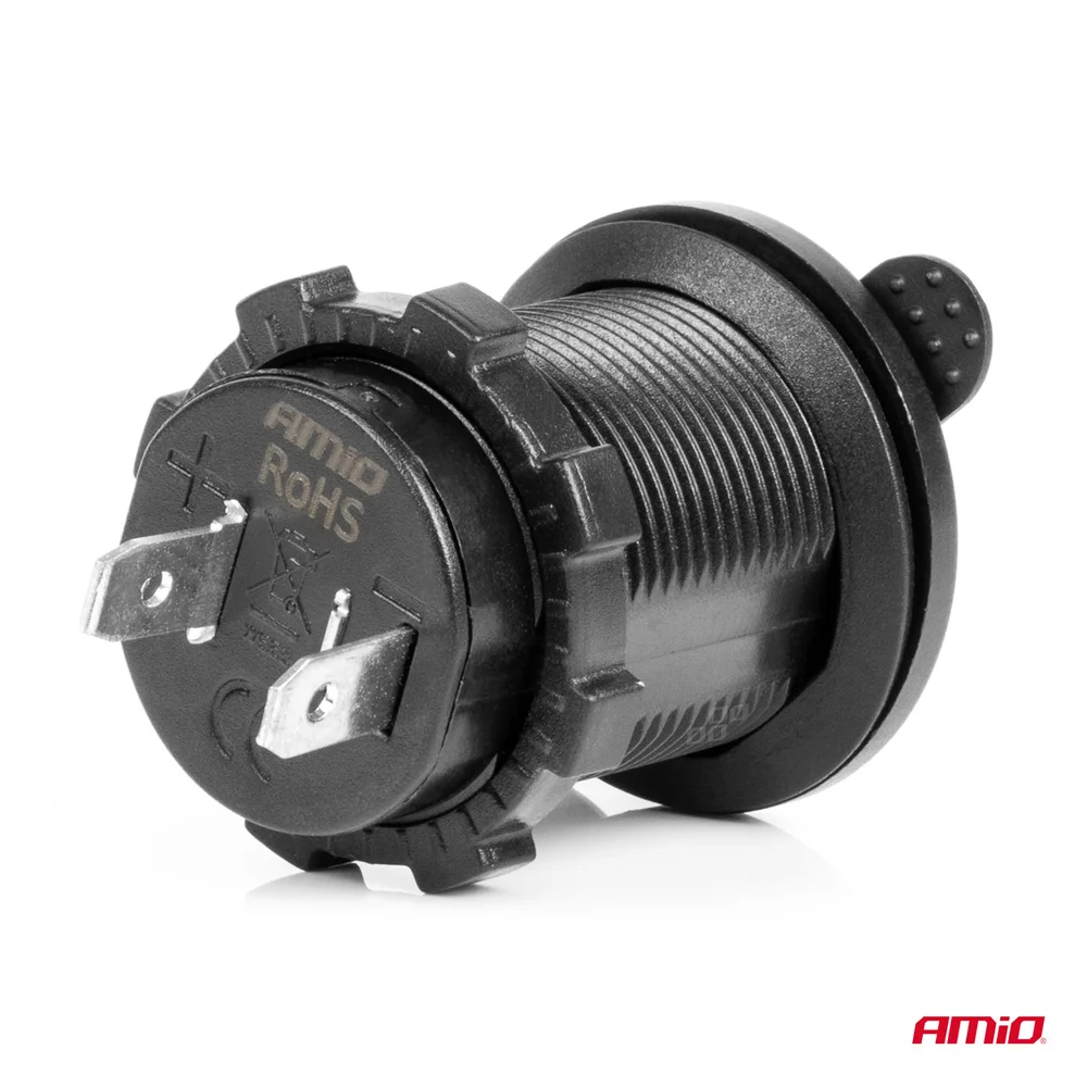 Vodotěsná zásuvka do zapalovače auta s ČERVENÝM LED podsvícením 12/24V AMiO-04219 - Obrázek 2