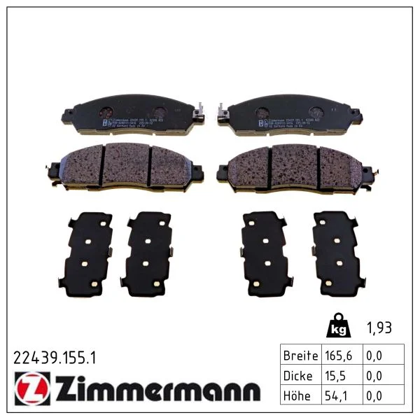 Sada brzdových destiček, kotoučová brzda ZIMMERMANN 22439.155.1