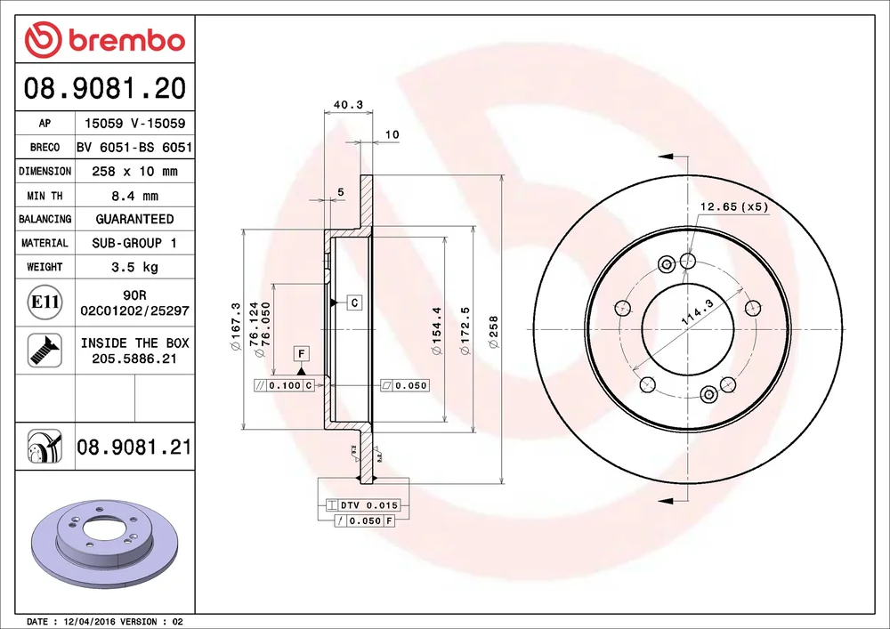 Brzdový kotouč BREMBO 08.9081.21 – OE 584111P300