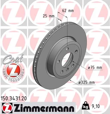 Brzdový kotouč ZIMMERMANN 150.3431.20 – OE 34113400151