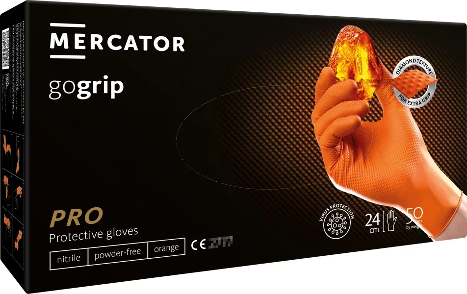 Nitrilové rukavice GoGrip oranžové vel. M, 50 ks MERCATOR MER20335