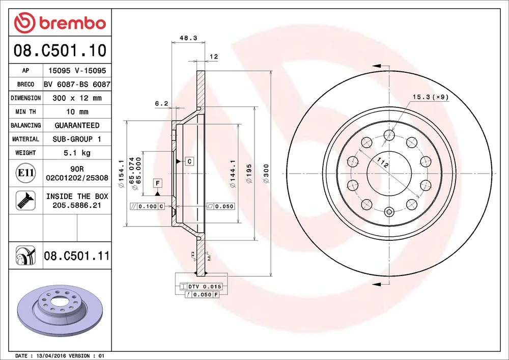 Brzdový kotouč BREMBO 08.C501.11