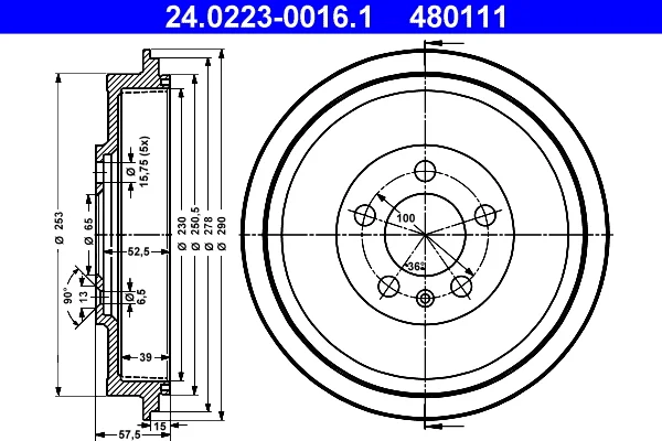 Brzdový buben ATE 24.0223-0016.1 – OE 1J0609617B