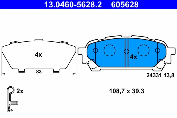 Sada brzdových destiček, kotoučová brzda ATE 13.0460-5628.2