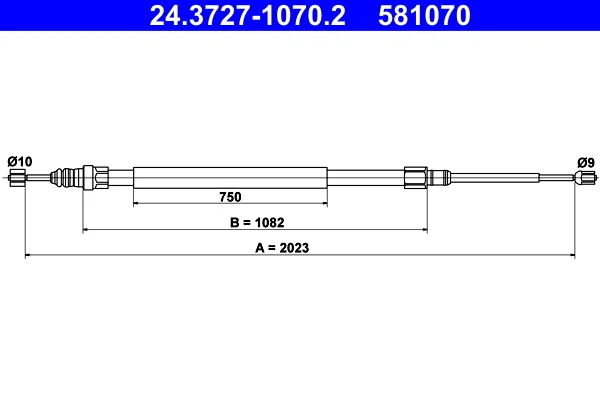 Tazne lanko, parkovaci brzda ATE 24.3727-1070.2 – OE 8200247041