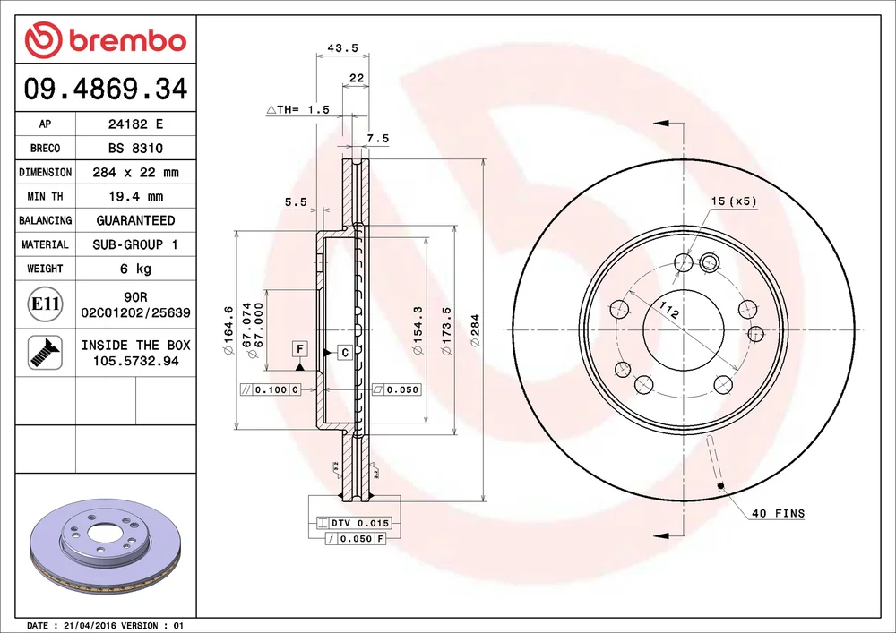 Brzdový kotouč BREMBO 09.4869.34