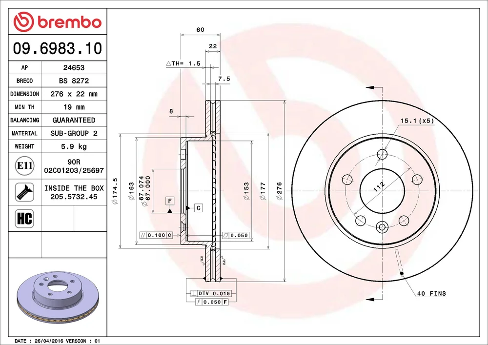 Brzdový kotouč BREMBO 09.6983.10