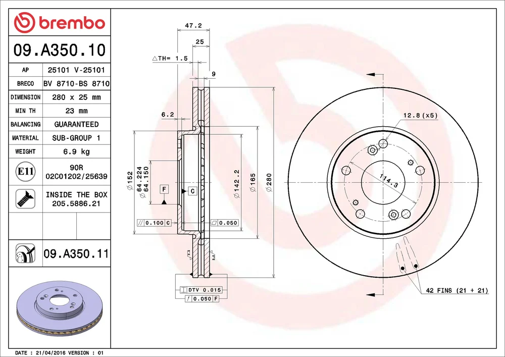 Brzdový kotouč BREMBO 09.A350.11