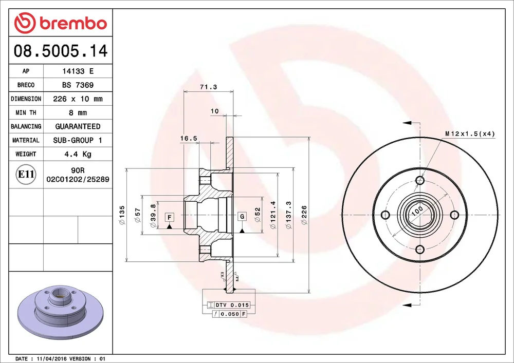 Brzdový kotouč BREMBO 08.5005.14