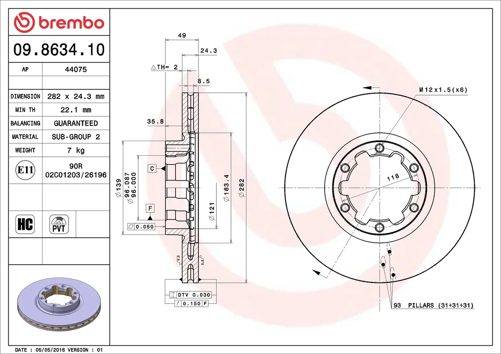 Brzdový kotouč BREMBO 09.8634.10 – OE 402069X401