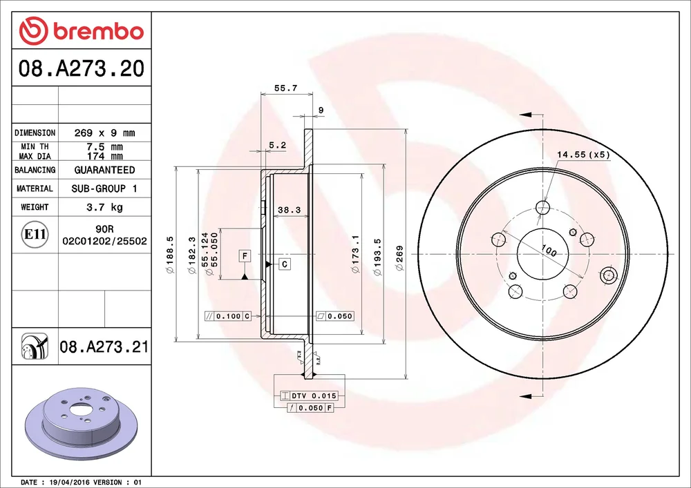 Brzdový kotouč BREMBO 08.A273.21
