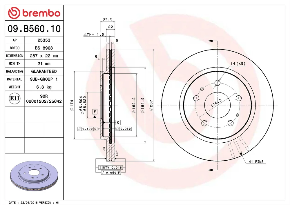 Brzdový kotouč BREMBO 09.B560.10