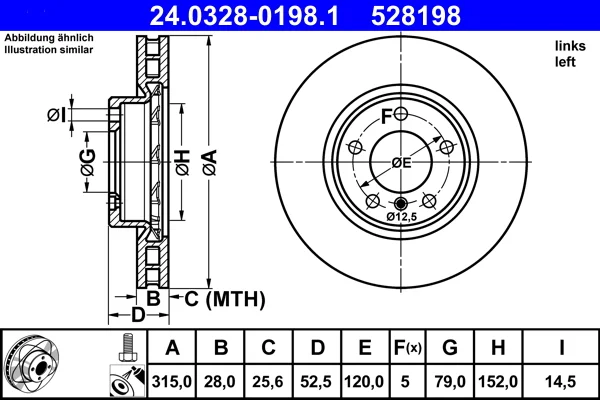 Brzdový kotouč ATE 24.0328-0198.1 – OE 34112227171