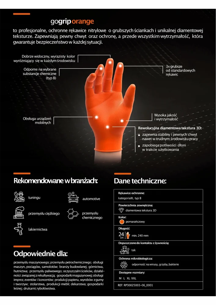 Nitrilové rukavice GoGrip oranžové vel. M, 50 ks MERCATOR MER20335 - Obrázek 2