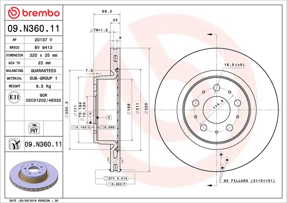 Brzdový kotouč BREMBO 09.N360.11