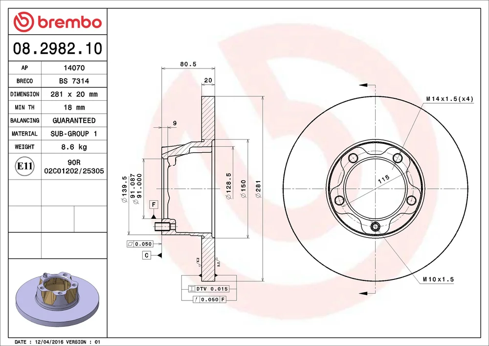 Brzdový kotouč BREMBO 08.2982.10