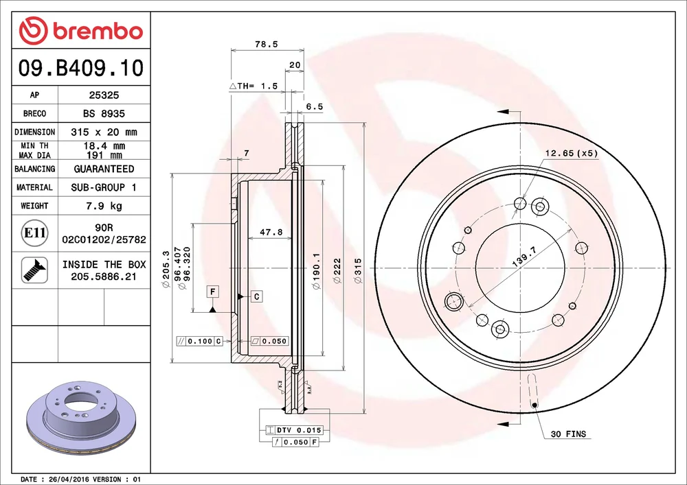 Brzdový kotouč BREMBO 09.B409.10 – OE 584113E500