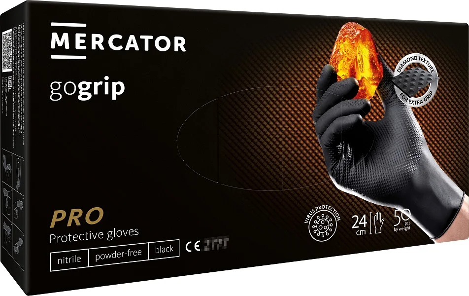 Nitrilové rukavice GoGrip černé vel. XXL, 50 ks MERCATOR MER20313