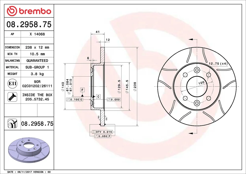 Brzdový kotouč BREMBO 08.2958.75