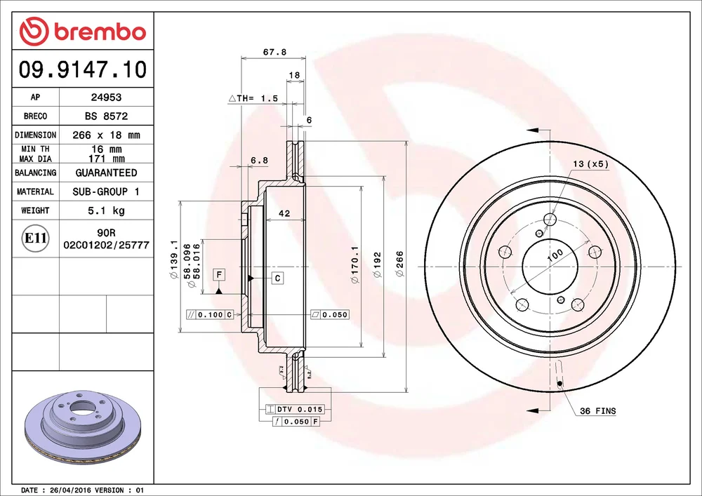 Brzdový kotouč BREMBO 09.9147.10